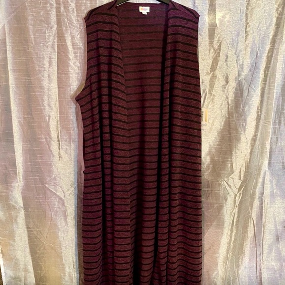 Lularoe XL “Joy” NEW long vest, purple with sheer black stripes, comfy, soft - Picture 2 of 7